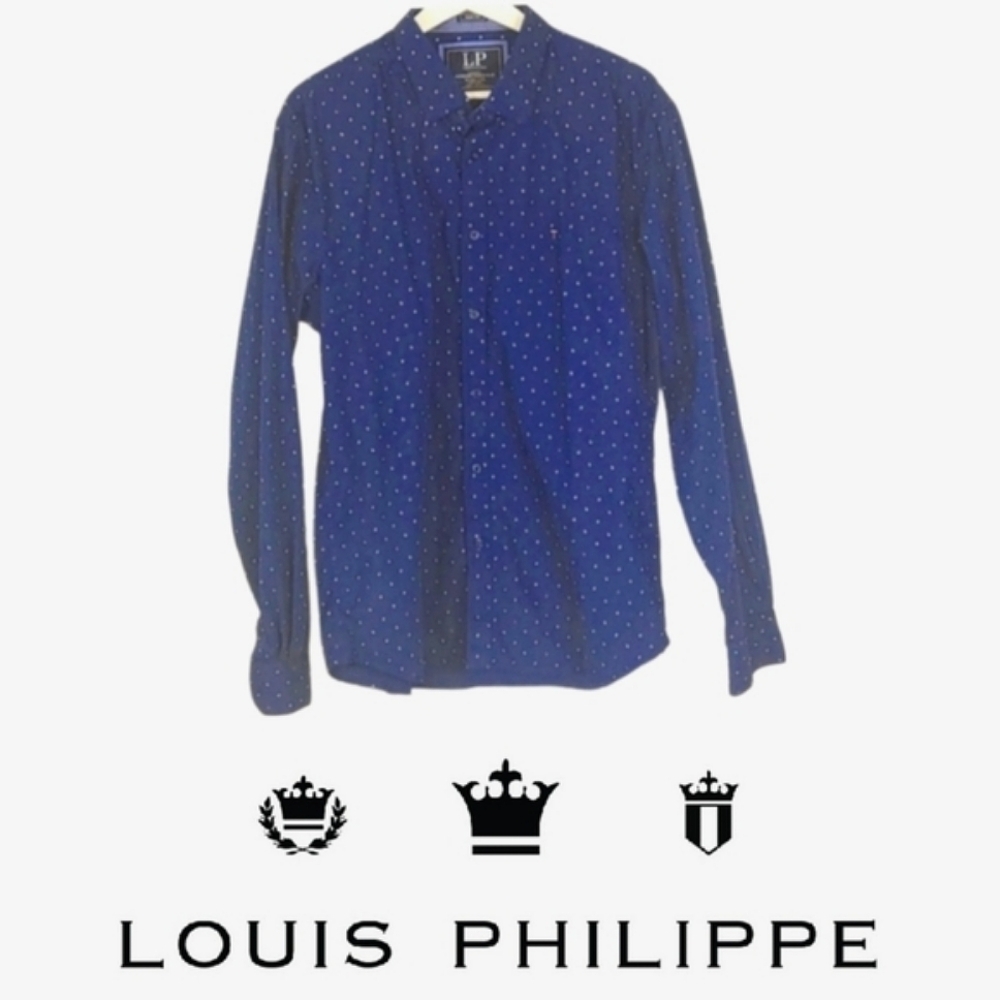 Louis Philippe Printed Dress Shirt in Blue, size 44